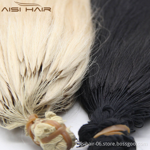Aisi Hair  Indian Hair 100% Pure Hand Knitting Wholesale Price Invisible  Line in Hair Extensions